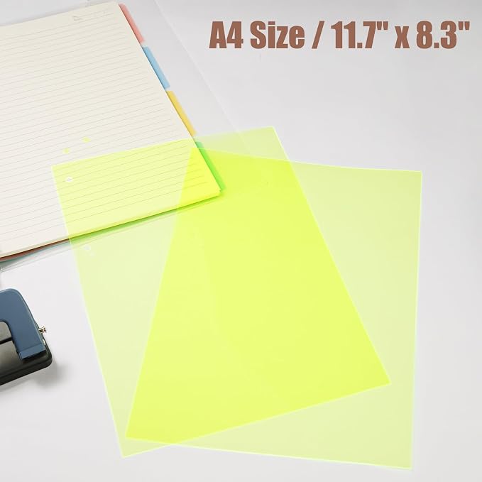 10-Pack A4 Colored PVC Flexible Plastic Sheets, 0.3mm Fluorescent green