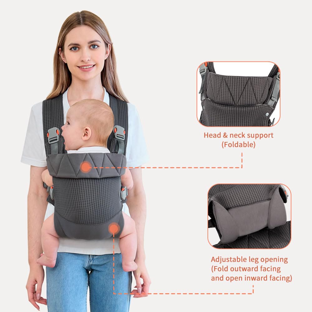 Baby Carrier, Cozy Toddler Carrier, Ergonomic Baby Carrier Newborn to Toddler with Head Support, Dark Grey