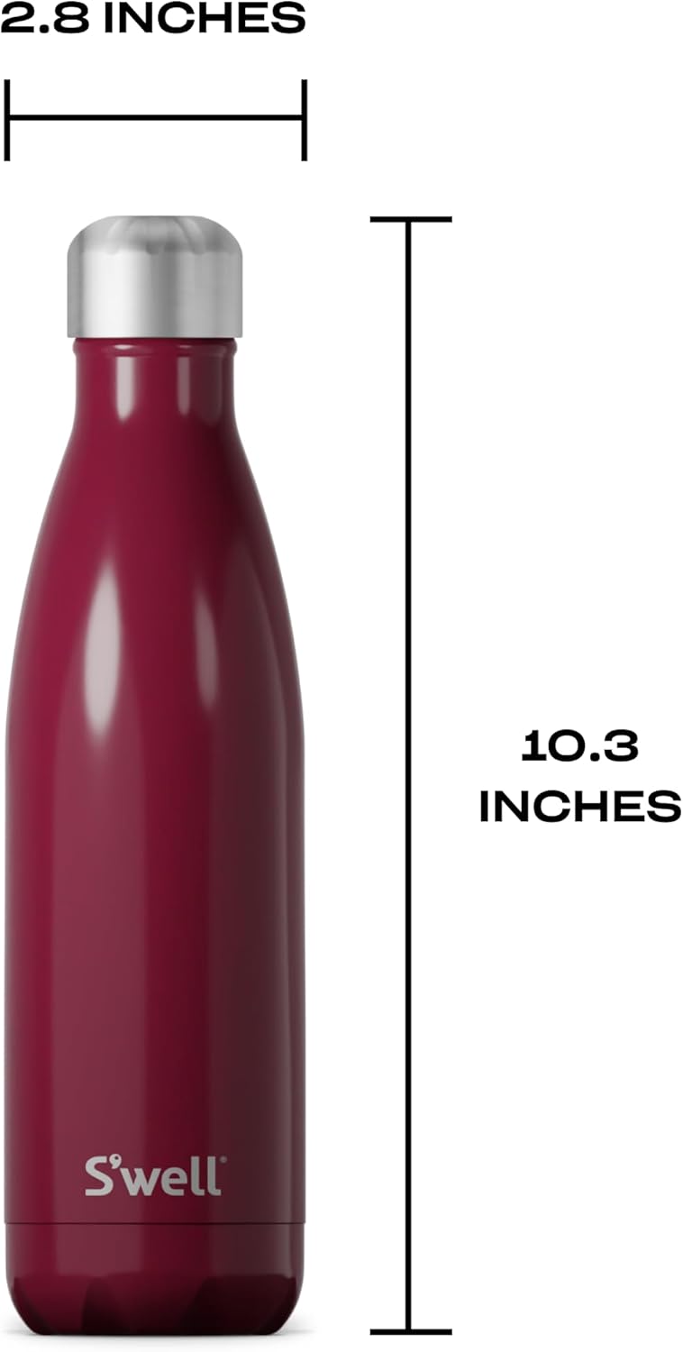 S'well Stainless Steel Water Bottle, 17oz, Wild Cherry, Triple Layered Vacuum Insulated Containers Keeps Drinks Cold for 36 Hours and Hot for 18, BPA Free, Perfect for On the Go
