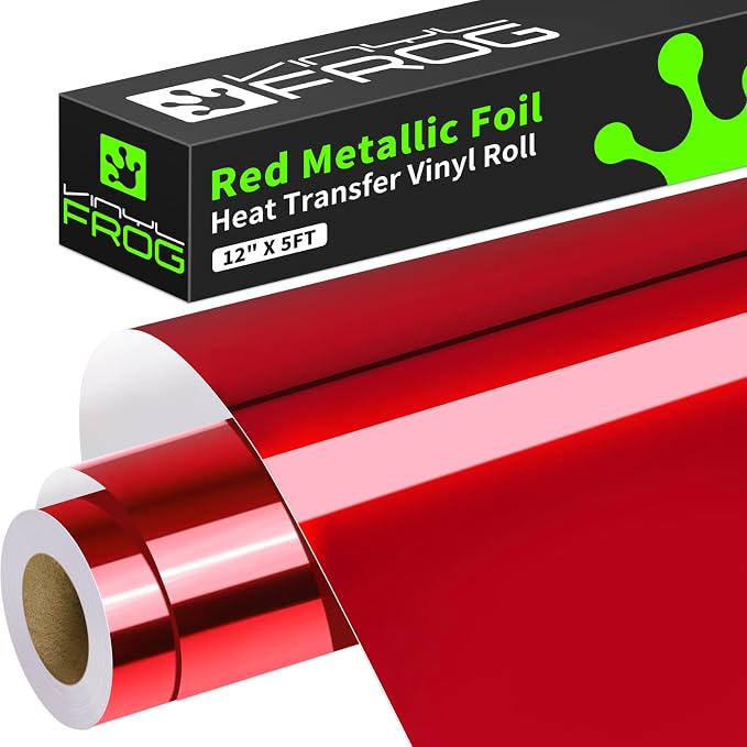 VINYL FROG Red Metallic Foil Heat Transfer Vinyl 12" x5ft Red HTV Vinyl Roll
