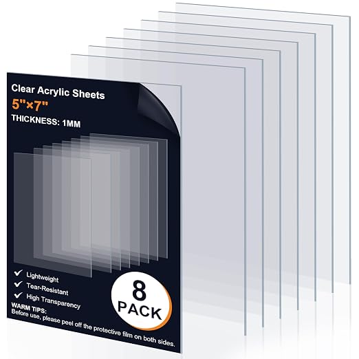 8 Pack 5"×7" Clear Transparent Plexiglass Sheets, 1/25” Thick Plexiglass Sheets