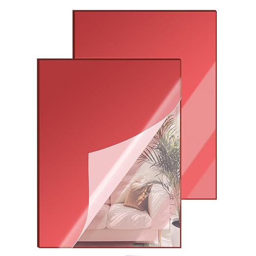 12x16 Inches Deep Red Mirror Acrylic Sheet – 2 Pcs Reflective Acrylic Panel