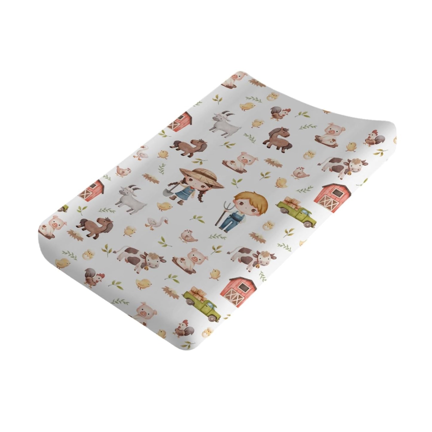 Baby Farm Life Changing Pad Covers for Boy Girl 32''x16'' Farm Animals Pig Goat Horse Cow Chick Rooster Duck Leaves Barn Truck Unisex Fitted Diaper Changing Pad Mats Soft Cradle & Bassinet Sheets