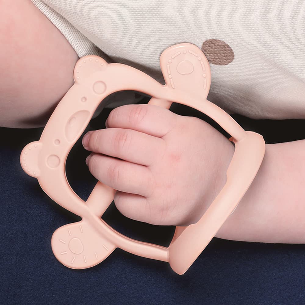 Baby Wrist Silicone Teether Soothing Pacifier for Infants 3+ Months Babies Made in Korea Anti-Dropping (Bear-Pale Peach Pack of 1)