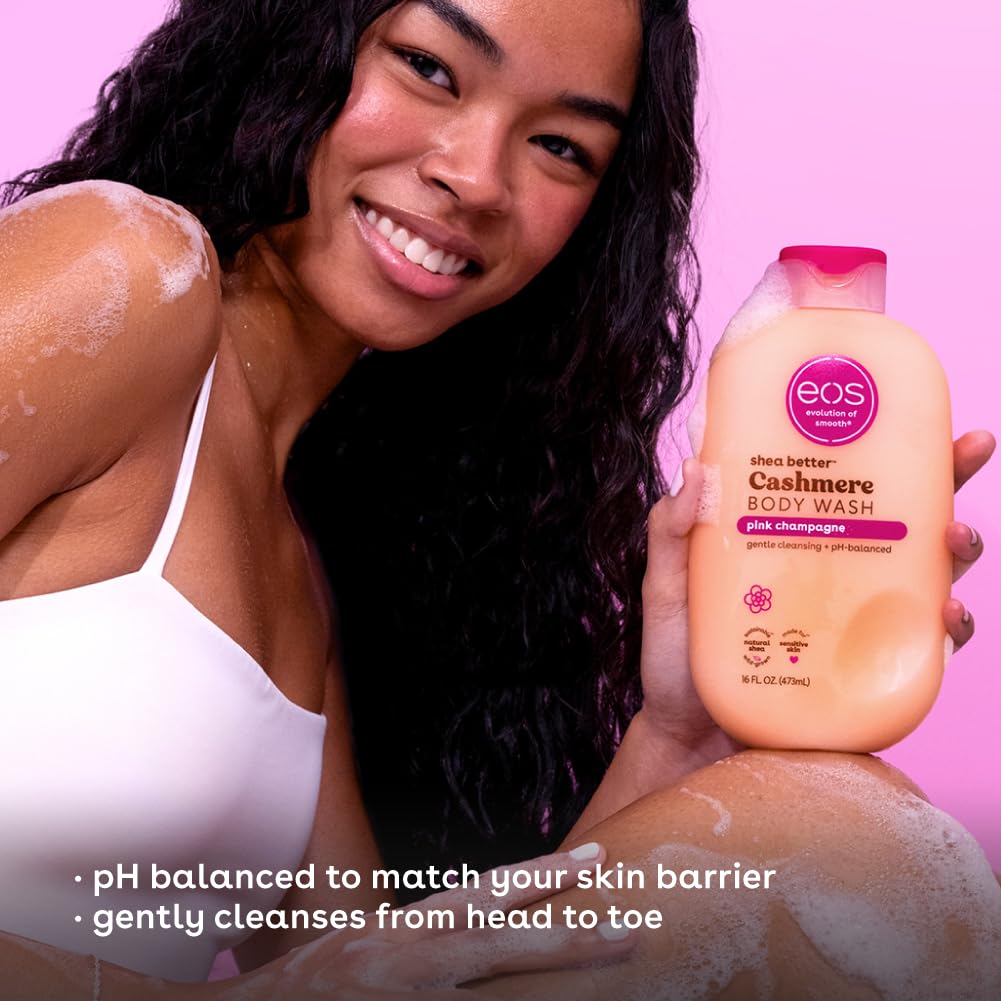 eos Shea Better Cashmere Body Wash, Pink Champagne, Moisturizing and Nourishing, pH Balanced Creamy Gel Formula, Paraben & Phthalate Free, Sensitive Skin,16 fl oz