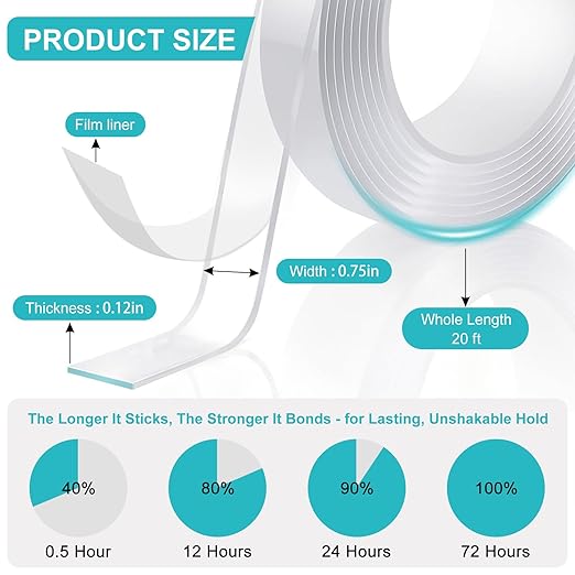 P7yaumy Double Sided Tape Heavy Duty 0.75in×20ft, Nano Tape Double Sided