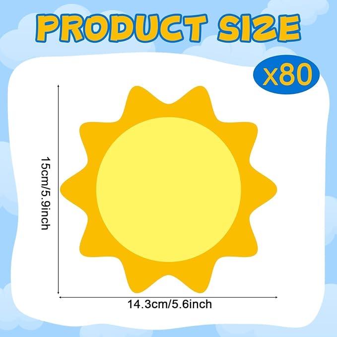 gisgfim 80Pcs Summer Sun Cutouts Sunshine Decorations Bulletin Board Yellow Sun