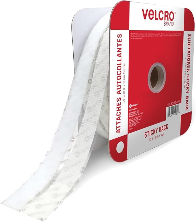 VELCRO Brand - Sticky Back Tape Bulk Roll | 50 ft x 3/4 in | White | Cut Hook