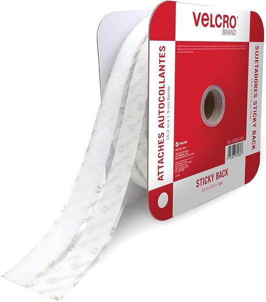 VELCRO Brand - Sticky Back Tape Bulk Roll | 50 ft x 3/4 in | White | Cut Hook