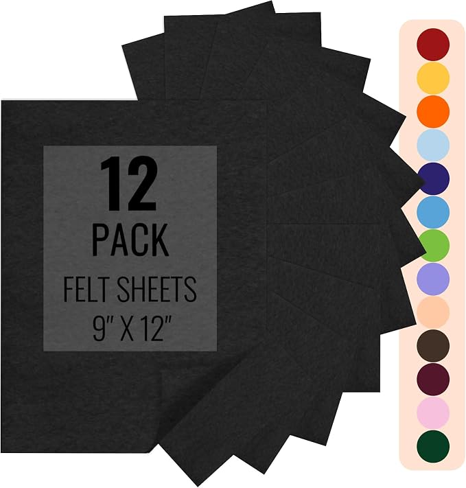 IONTACH 9" X 12" Felt Fabric Sheets 1.6mm Thick | Soft Felt