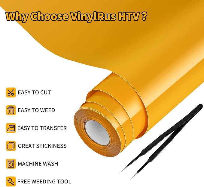 VinylRus Heat Transfer Vinyl-12” x 25FT Iron on Vinyl Roll