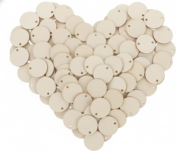 300 Pcs Unfinished Wood Circle Pendants Round Disc Blank Natural Wooden