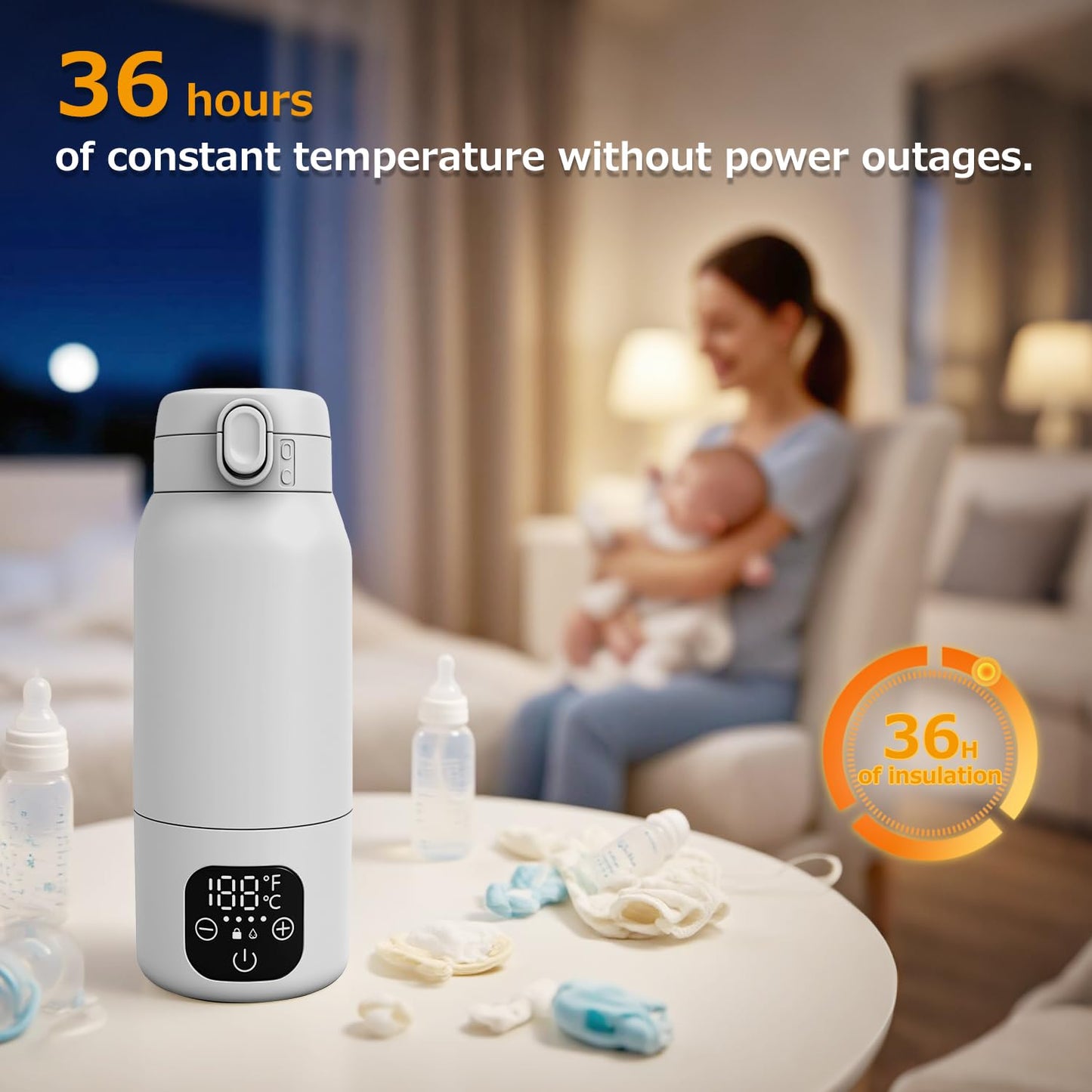 Portable Bottle Warmer for Travel,Dual Heating Modes for Breast Milk & Water,Fast Heating & Precise Temp Control,17 Ounces Portable Bottle Warmer for Vehicle,car,Airplane Journey,Outdoors