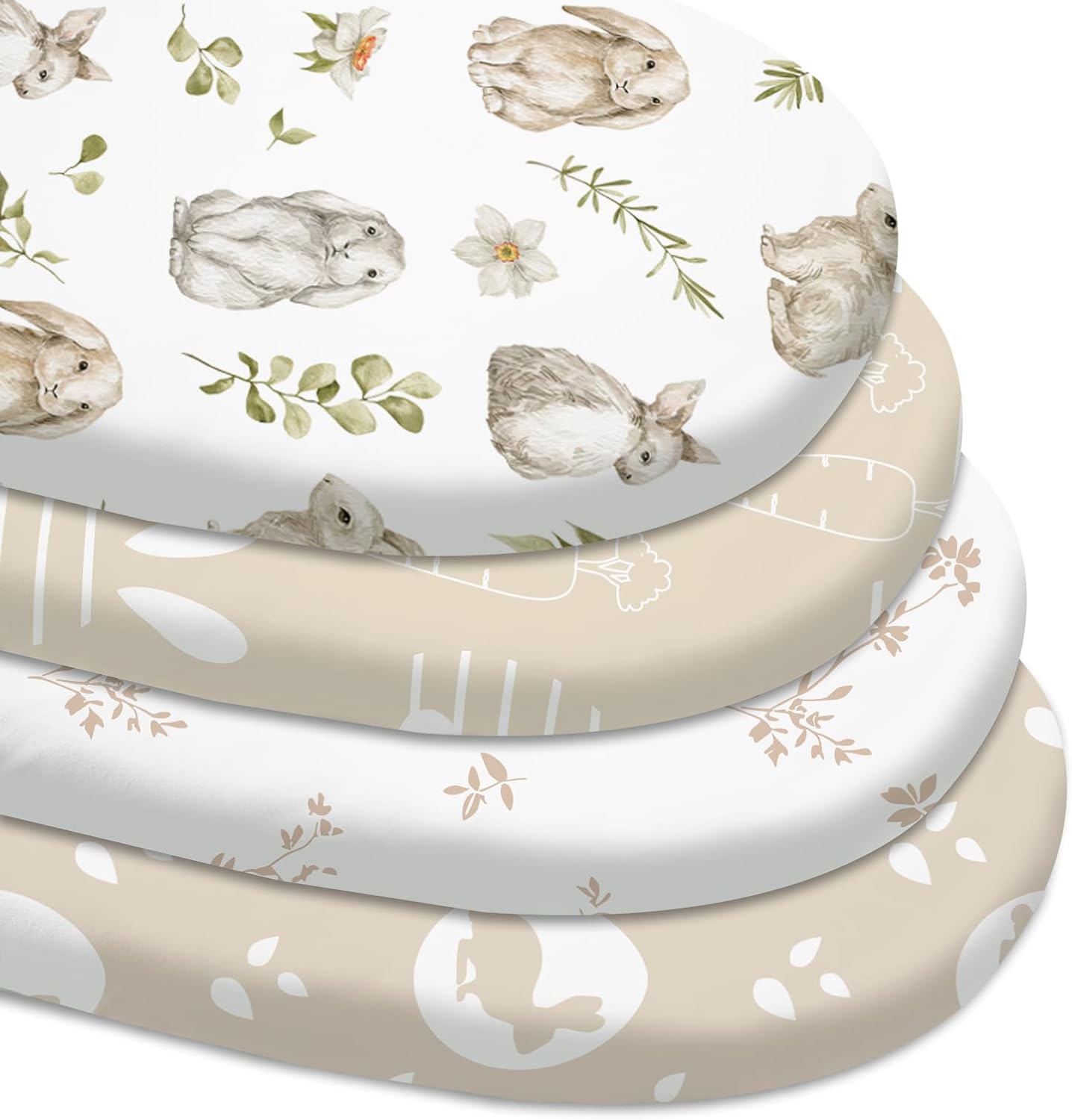 Bassinet Sheets 4 Pack, Bassinet Sheets for Baby Boy and Girl, Bassinet Sheet Neutral, Fit for Rectangle, Round, Oval, Hourglass Mattress, Flexible for Different Bassinet Pad/Mattress