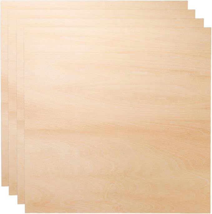 HARFINGTON 4pcs 3mm Basswood Plywood Sheets 12" x 12" x 1/8" Thin Unfinished