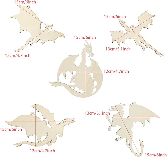 Xonzmmk 20 Pack 6 Inch Wood Dragon Crafts Unfinished Wood Dragon Cutouts Wooden