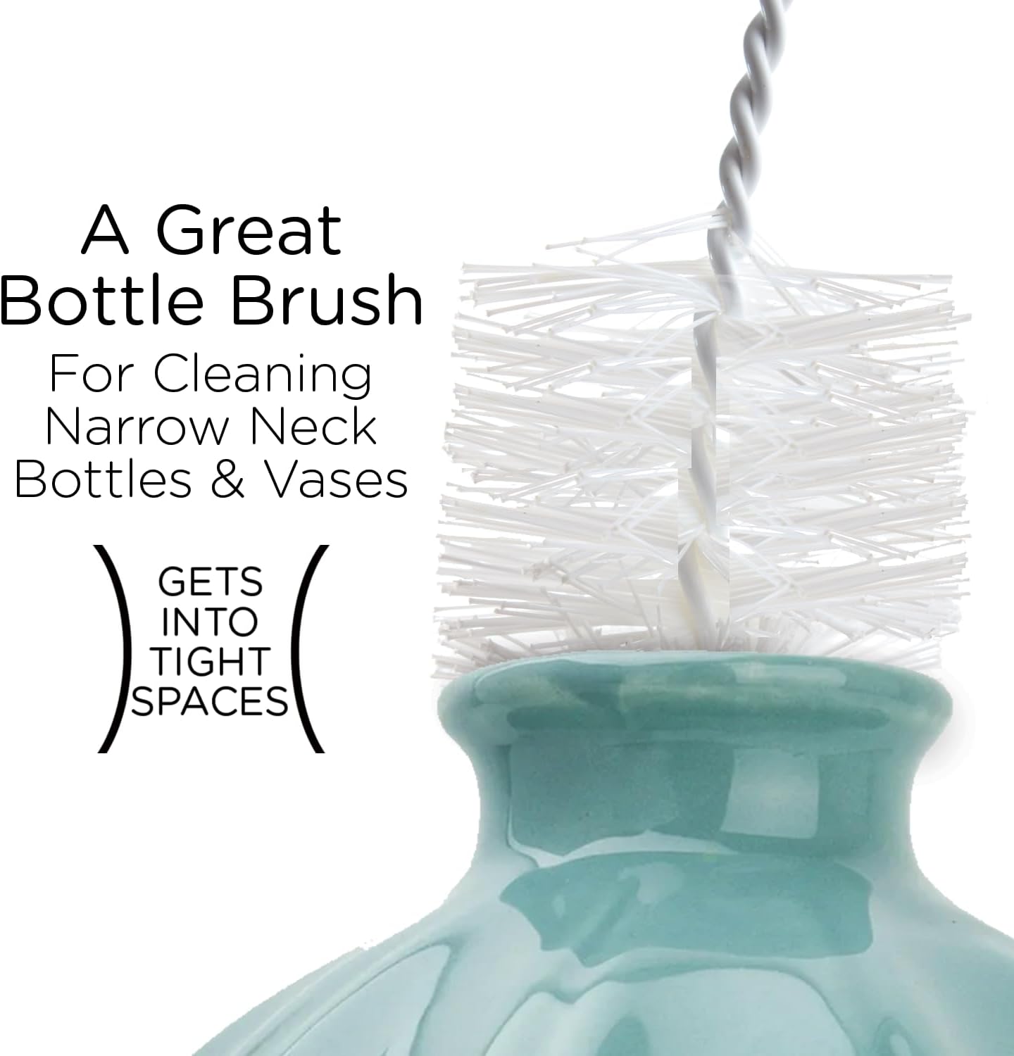 LOLA Bottle Brush Cleaner, 2 Pack, Durable Fiber Bristles Around Twisted Wire with Gripper Handle & Storage Hang Hole, Dishwasher Safe