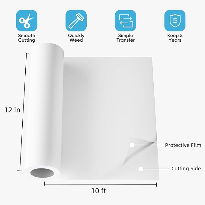White Permanent Vinyl for Cricut Cutting Machine, Waterproof, Durable White