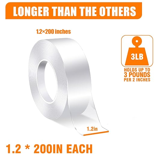 ANLOKE Double Sided Tape Heavy Duty, 1.2 Inchx 200 Inch ，Extra Large Nano