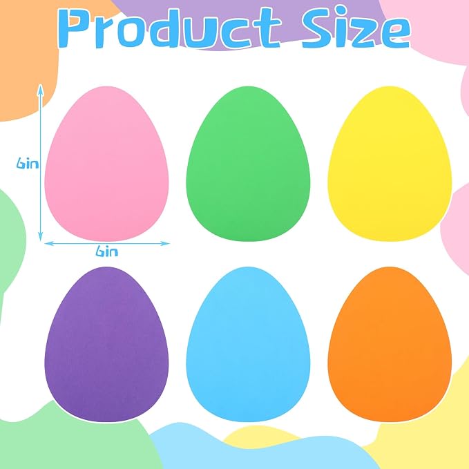 Ireer 48 Pcs Large Foam Easter Egg Cutouts 6 Inch Colorful Bulletin Board Decor