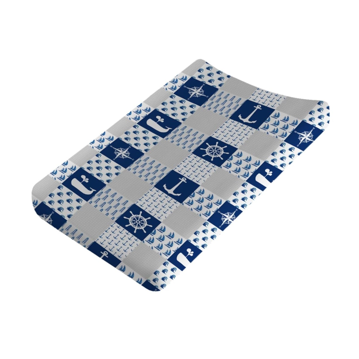 Nautical Life Changing Pad Cover Navy Lighthouse Compass Anchor Whale Wave Diaper Changing Table Cover Sheets for Boys Girls Soft Stretch Fitted Diaper Change Mat Cover 32''x16''