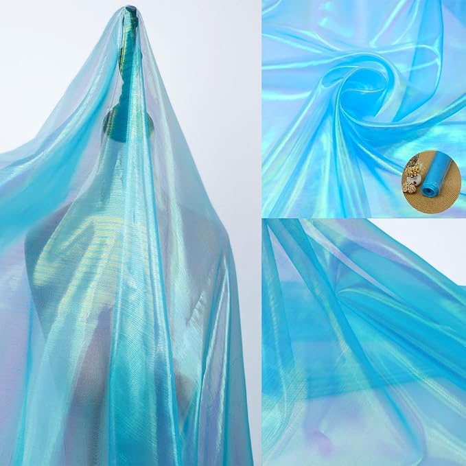 Sky Blue Iridescent Organza Fabric