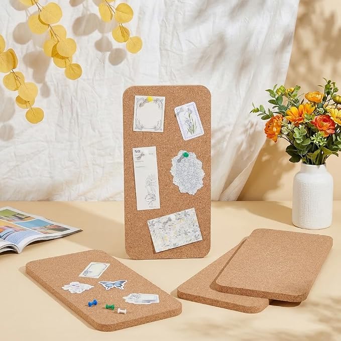 OLYCRAFT 4Pcs Rectangle Bulletin Boards 6x12 Inch Non Self-Adhesive Wood Cork