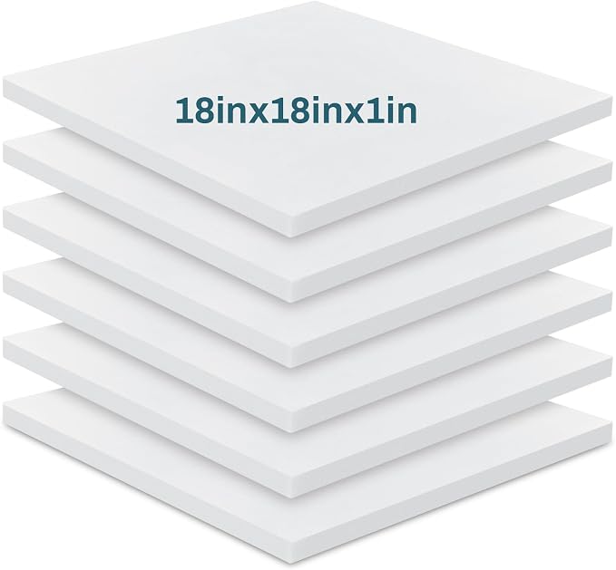 Frienda 6 Pack 1" X 18" X 18" Upholstery High Density Foam Cushion White