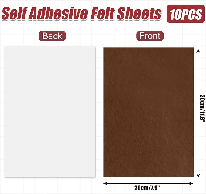 Bonsicoky Brown Self Adhesive Felt Sheets, 10 Pack, A4 Size