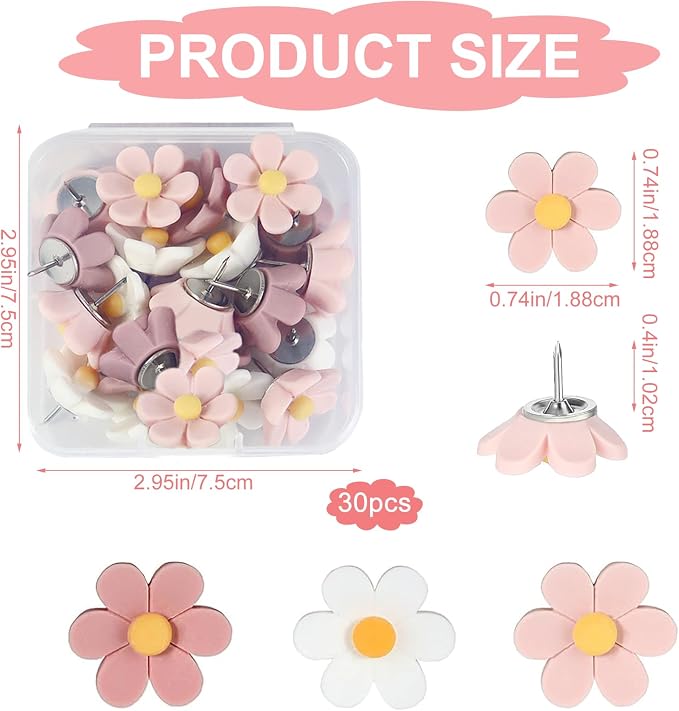 30PCS Cute Push Pins, Bulletin Board Pins, Bulletin Board Decorations, Flower