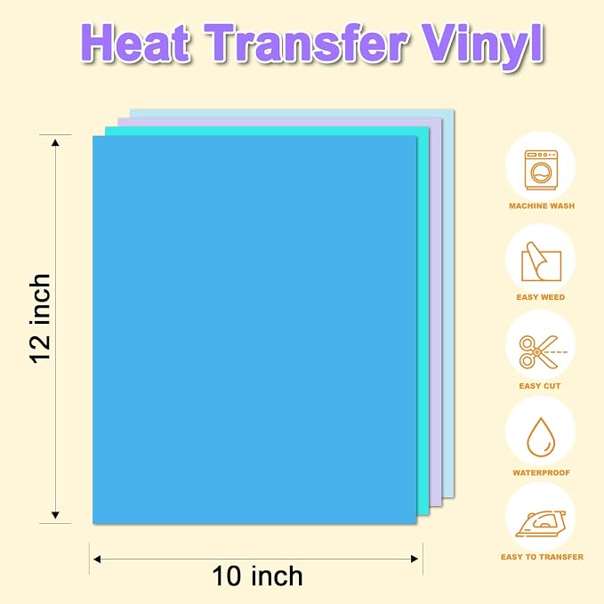 DUEUIOE 11-Pcs Bohe Color Heat Transfer Vinyl Sheets 12x10 Inch