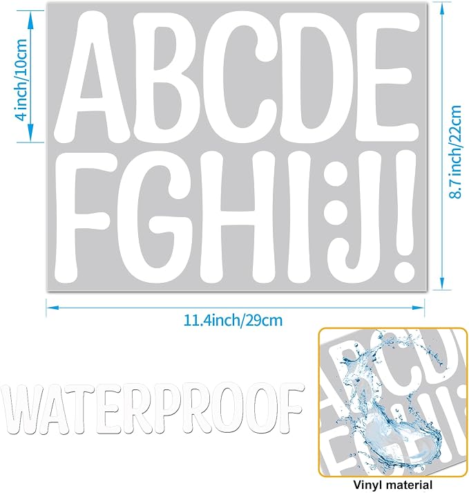 Bemeol 30 Sheets Large Letter Stickers 4 Inch Alphabet Letter Stickers Self