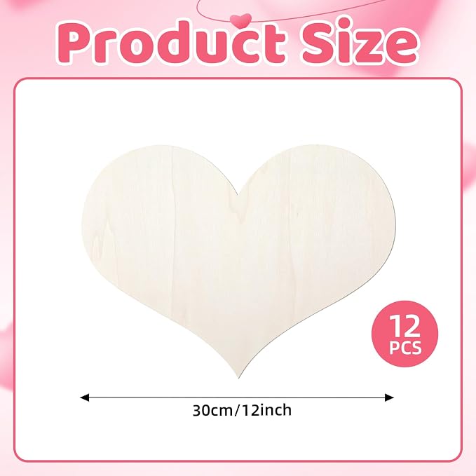 12 Pack 12 Inch Valentine Wood Heart Cutouts