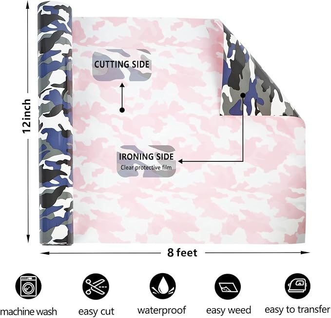TUMIYA Camo Army Grey Heat Transfer HTV Vinyl Rolls, Stretchy PU HTV Vinyl