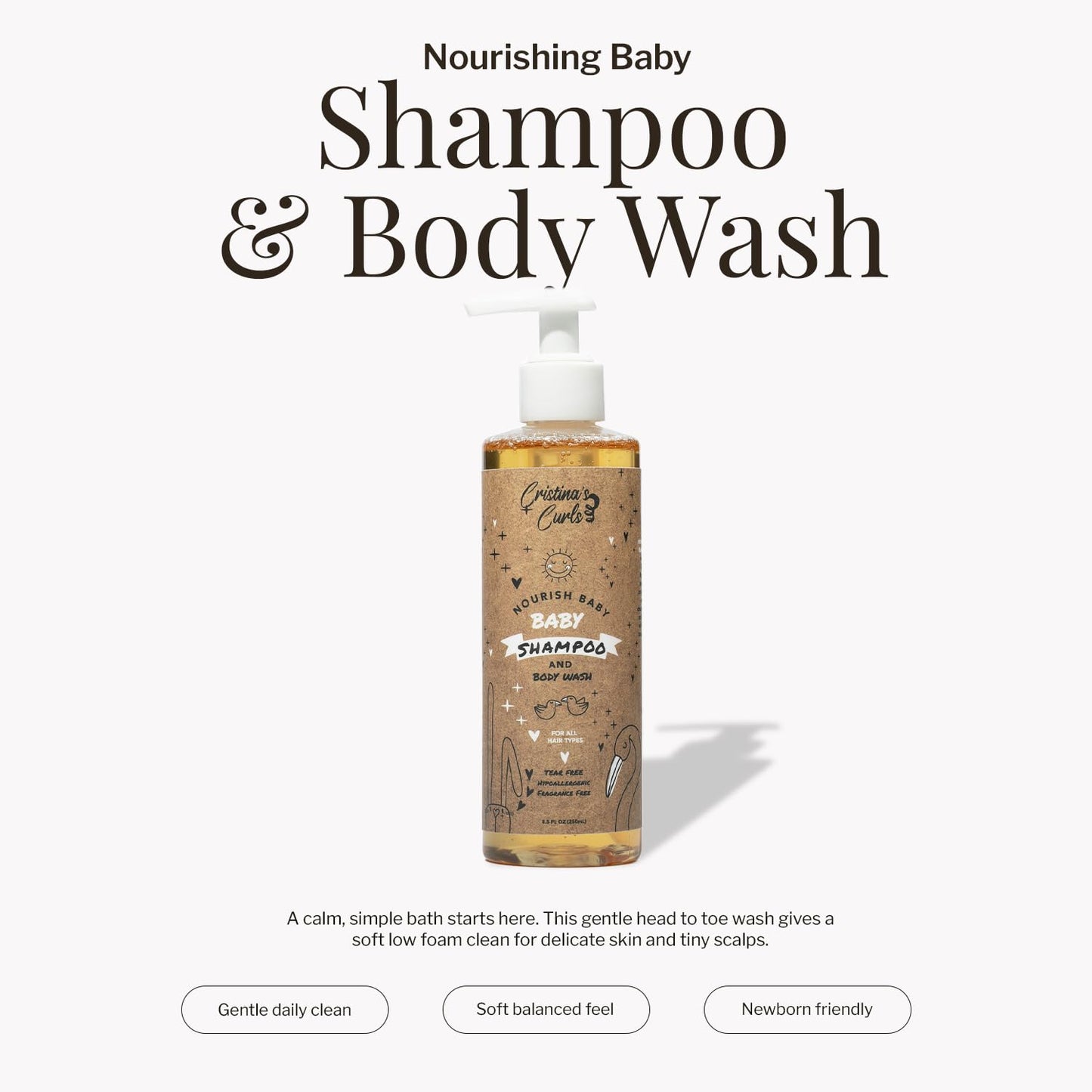 Cristina's Curls Baby Shampoo & Body Wash – Gentle Low-Foam Head-To-Toe Clean For Newborns And Sensitive Skin