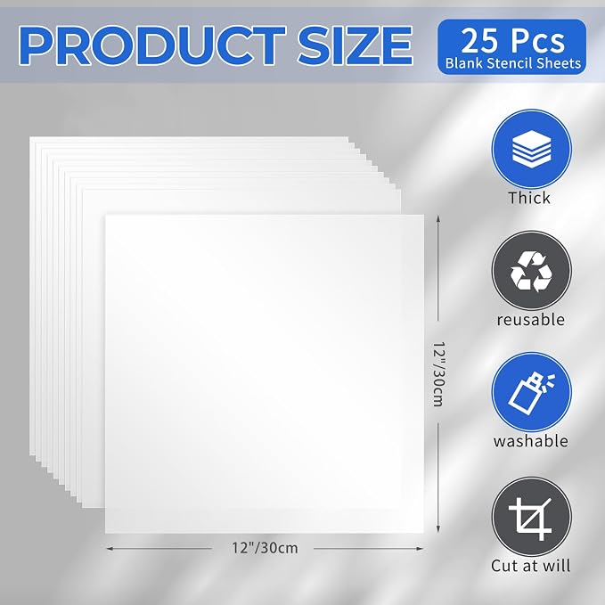 FSWCCK 25 Pcs 7.5mil 12 x 12 Inch Milky Translucent PET Blank Stencil Sheets