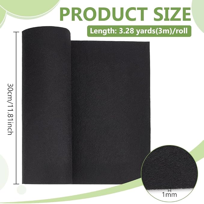BENECREAT 118x11.8Inch Black Felt Roll, Fabric Sheets Soft Woven Nonwoven