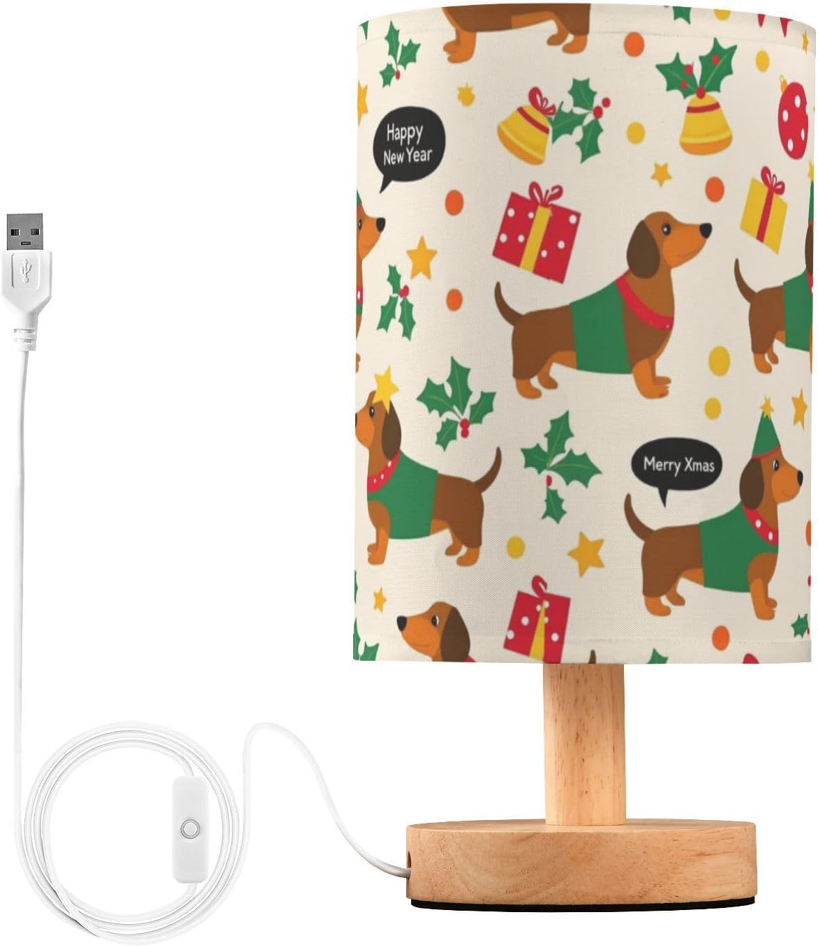 Cute Christmas Dachshund Dogs Table Lamp Bedroom Bedside Night Reading Desk Lamps Cylinder Nightstand Sleeping Light Lamp for Xmas Party Living Room Office Decor