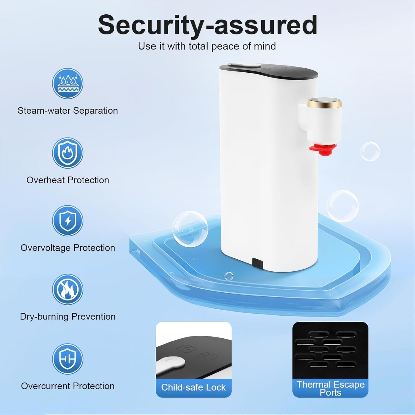 Instant Hot Water Dispenser, Mineral/Bottled Water Dispenser With Sturdy Faucet And Cover, 5 Temperatures Baby Bottle Warmer Formula Dispensers For Baby Formula, Hot Waters Kettle