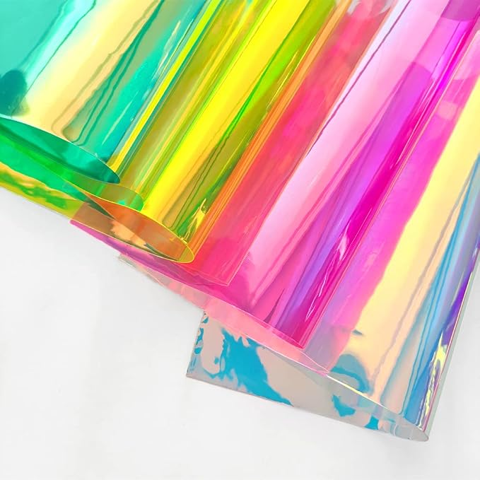 10 Pieces A4 Holographic Clear PVC Fabric Iridescent Transparent Vinyl Mirrored