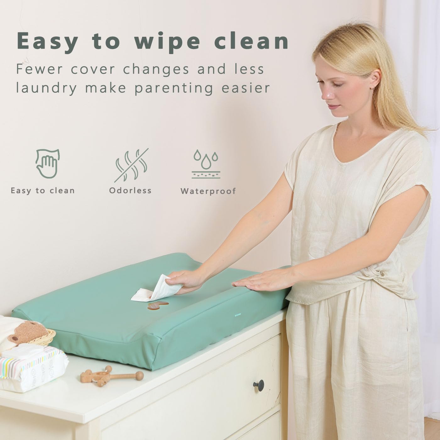 Vegan Leather Baby Changing Pad Covers for Girl, Boy, Waterproof & Wipeable Soft Diaper Changing Mat Cover.Fits Standard Changing Pads with Dimensions of 32" x 16".