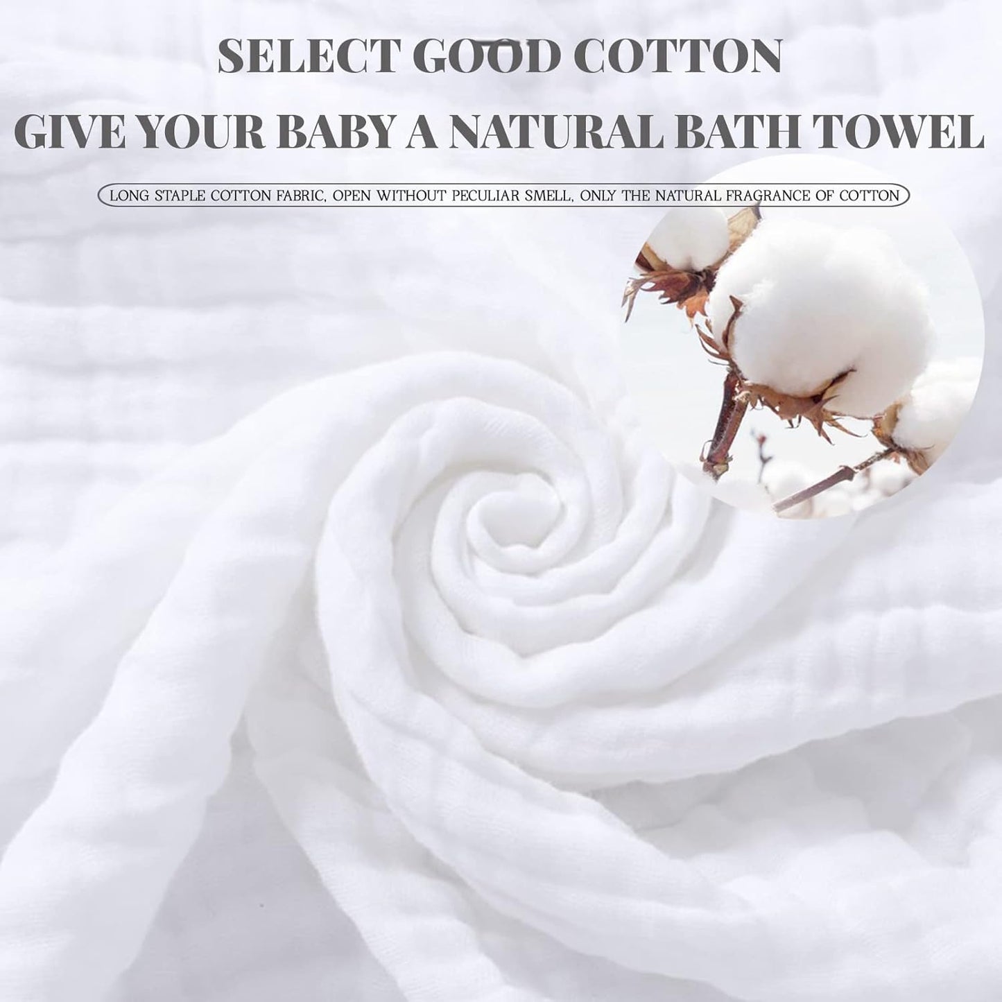 Baby Muslin Towel Blankets- 3 Pack Newborn White Gauze Towel Odor Free Soft Baby Bath Towel 6 Layers for Boys and Girls 41.5"x 41.5"