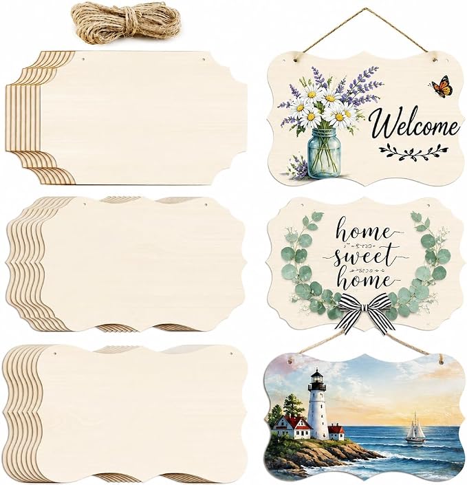 FSWCCK 24 Pieces Unfinished Hanging Wood Sign Blank