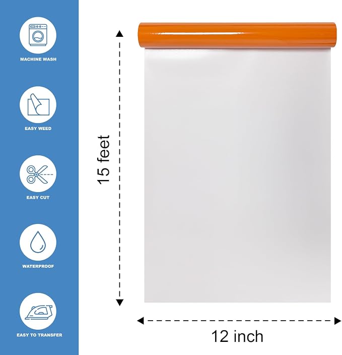 Orange Heat Transfer Vinyl HTV Roll Matte PU 12" x 15 ft. | Easy to Cut