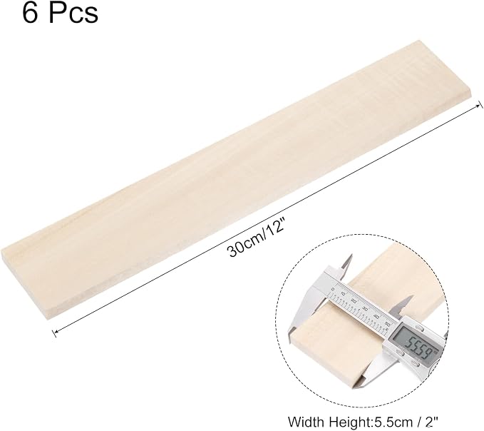 MECCANIXITY 6pcs Wood Sticks, 3/8"x 2.2" x 12" Rectangle Wooden Cube Wood