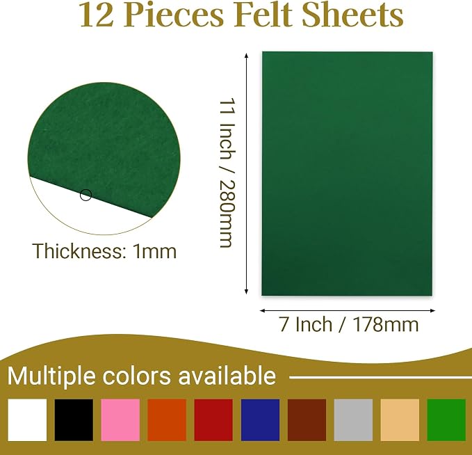 12 Pcs Felt Sheets, 7x11 Inch Stiff Felt