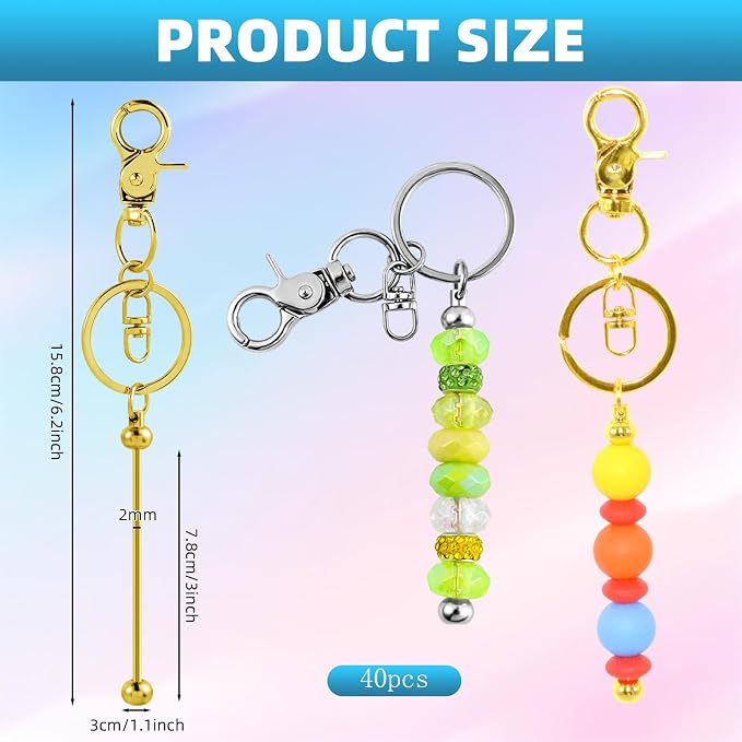 40 Pcs Beadable Keychains Bulk Kit – DIY Keychain Making Supplies