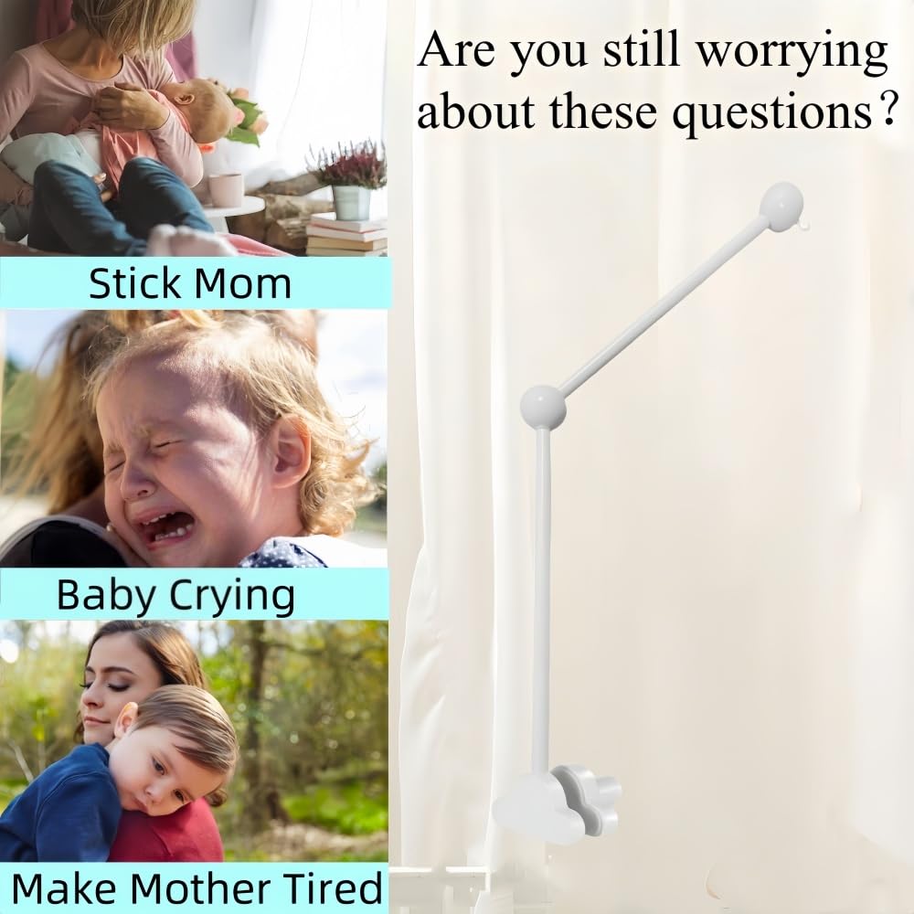 Baby Crib Mobile Arm,27.2 Inches Wooden Baby Mobile Hanger for Crib,Adjustable Mobile Arm for Crib Cot Bed Bassinet Wind Chimes Bed Bell Nursery Cloud Design (White)