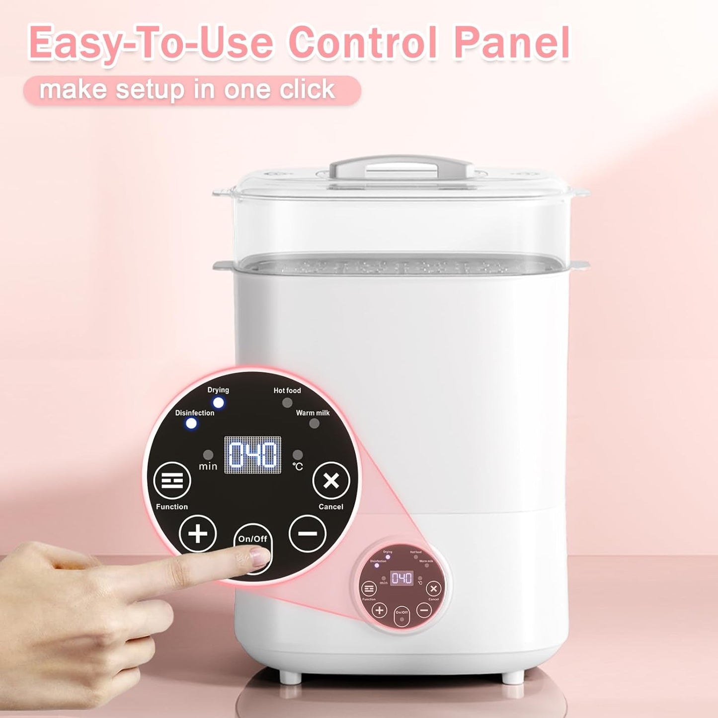 Fisca Baby Bottle Sterilizer and Dryer, 5-in-1 Large Capacity Bottle Sanitizer and Dryer, 2 Layers Compact Baby Bottle Electric Steam Sterilizer and Dryer for Baby Bottles, Pacifiers, Pump Parts