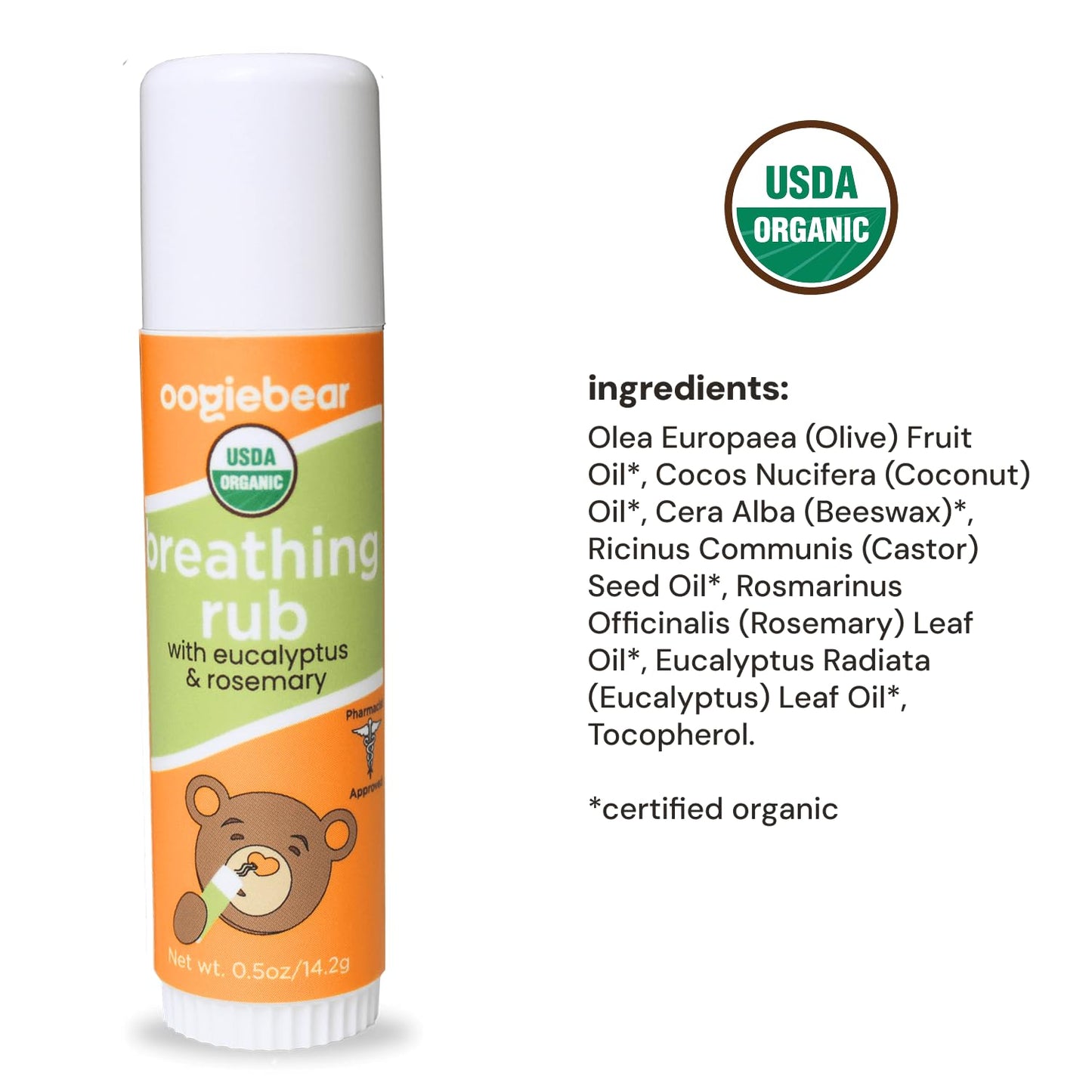 oogiebear Baby Breathing Rub, Made with Naturally Soothing Eucalyptus & Rosemary, USDA Organic Safe for Babies 3 Months & Older, 0.5 Oz Balm